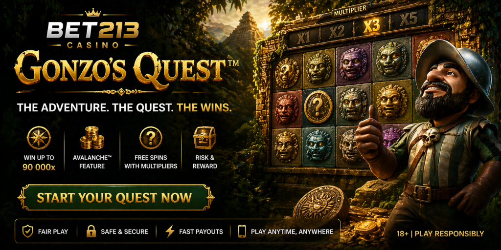 Adventure slot banner with explorer theme, golden treasures, cascading reels, and jungle temple background