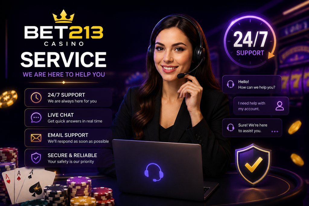 Customer support agent with headset, live chat interface and secure service icons